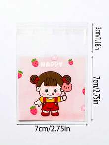 100/300/500 piezas Bolsa autoadhesiva con forma de galleta y caramelo de oso y conejo de dibujos animados en un solo paquete - Niña - Ver 2