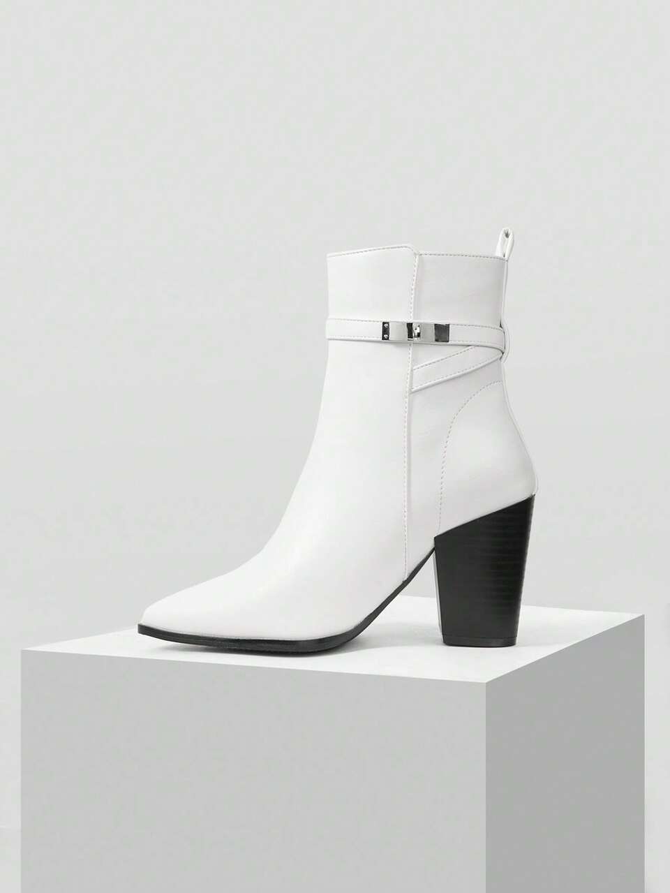 WOMEN'S FASHION POINTED TOE CHUNKY HEEL ANKLE BOOTS