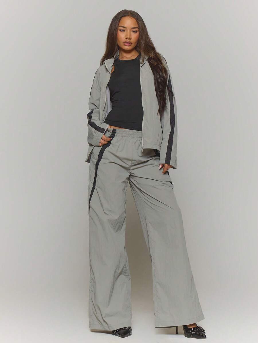 MUSERA Straight Leg Side Stripe Track Pants Only Winter Streetwear Cool Night Out Everyday Sexy - Grey - View 1
