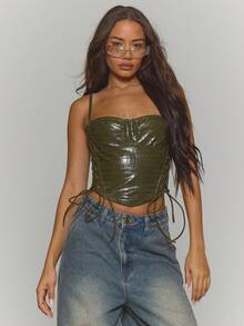 MUSERA Áo corset giả da buộc dây, vạt trễ, phong cách mùa thu, đường phố, mát mẻ, đi chơi đêm, thường ngày, gợi cảm, thanh lịch, ngày lễ, tiệc tùng, mùa xuân, hè, lễ hội. - màu xanh lá - Xem 1