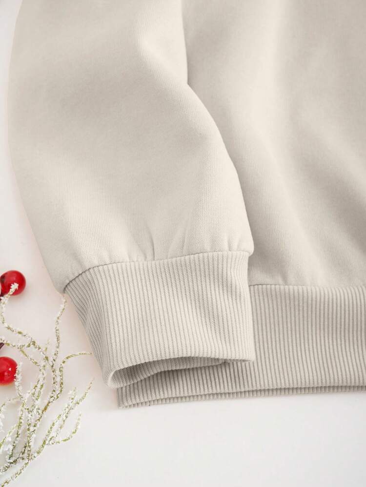 Women's Plus-Size Sweatshirts/Christmas Gingerbread Man Prints/Embroidery Crafts, Embroidery Styles/Christmas Sweatshirts, Happy New Year Crew Neck Sweatshirts, New Year Gifts Christmas Tops/Family Portrait New Year Shirts/Christmas Party T-Shirts, Cute And Interesting Christmas Holiday Gifts/Women's Super Loose Casual Plus-Size Crew Neck Tops/Autumn And Winter - Beige - View 4