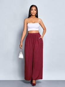 SOLERSUN Pantaloni eleganti da donna, stile old money, rosso vino, adatti per uscite, Natale, Ognissanti, autunno e inverno - Bordò - Visualizzare 6