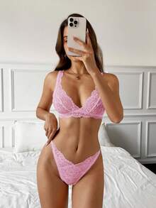 Aloruh Women's Floral Lace Comfortable Lingerie Set - Baby Pink - View 8