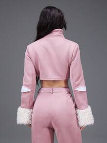 Almamuse Chaqueta corta de mujer de unicolor, de manga larga, con cuello alto y cremallera, adecuada para fiestas, otoño/invierno