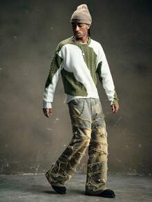 AXEPEAK Jeans rectos de moda casual y vintage con bolsillos para hombres - Azul - Ver 3