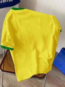 SHEIN EZwear Casual Minimalist English Graphic Round Neck Short Sleeve Loose Women T-Shirt, Suitable For Summer Back To School