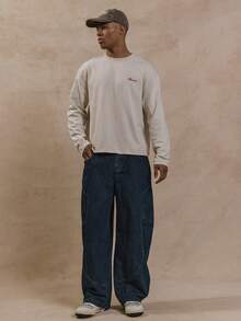 Musero Oversized Long Sleeve Branded Chest Print Graphic Patch Print Tshirt  Spring&Summer - Apricot - View 4