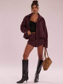 SHEIN BAE Casual Loose Cropped Jacket - Red Violet - View 5