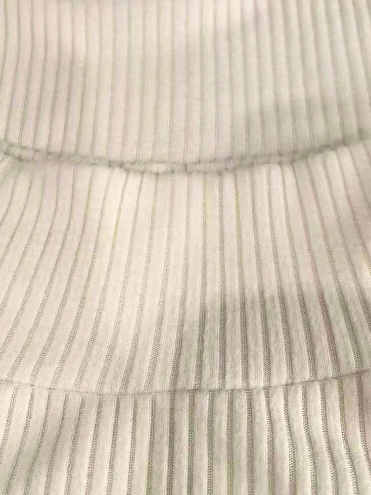 Franclia 女士高领落肩长袖休闲修身针织套头T恤 - 杏色 - 查看 5