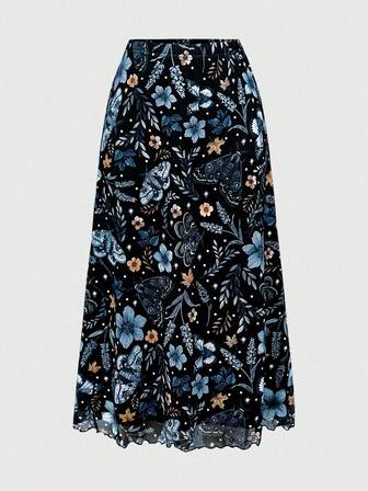 Fairycore تنورة متعددة الاستخدامات مطبوعة بالكامل بنقوش الفراشات والفراشات الليلية والزهور بطراز فيري كور الرجعي للنساء