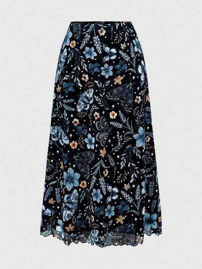 Fairycore Jupe polyvalente à imprimé floral tout-sur-tout avec papillons et papillons de nuit, style rétro féerique pour femmes