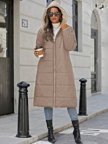 EMERY ROSE Women's Casual Everyday Zip-Up Hooded Jacket - Apricot - View 4