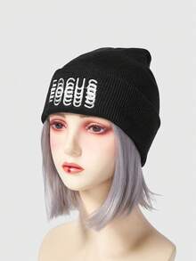 ROMWE Grunge Punk 1 件纽约字母刺绣无檐帽男女通用冬季帽子日常休闲无檐帽骷髅帽户外针织帽 - 彩色 - 查看 4