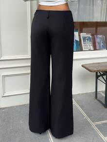 SHEIN EZwear Pantalon large noir polyvalent et pour le travail, pantalon habillé pour femme, printemps - Noir - Voir 2