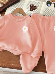 SHEIN 女婴针织柔软套头厚连帽衫套装，适合秋冬季