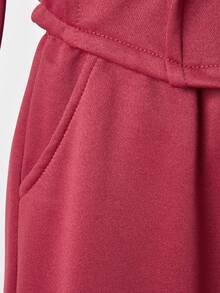 2件套少女灰色连帽卫衣和宽松运动裤休闲运动套装，拉链连帽衫和宽松长裤 - 酒紅色 - 查看 7