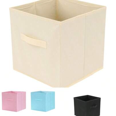 1pc 27*27*27cm, Beige & Grey & Black Pink & Blue & Yellow & Cyan Foldable Storage Box, Clothes Storage Box, Drawer Storage Box, Handheld Portable Clothes Organizer Box, Suitable For Home Storage Organizing Underwear, Panties, Socks, T-Shirts, Jeans And Sweaters, Household Decorations Autumn Decorations Home Bedroom Room Decoration(No Cover)