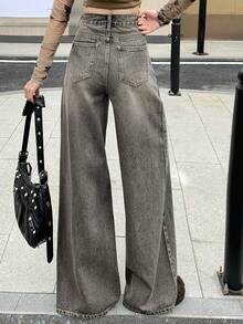 DAZY 女士常规腰围宽松阔腿牛仔裤，休闲街头都市风格