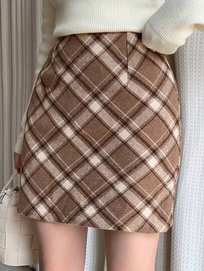 DAZY Falda ajustado a cuadros elegante para mujer, otoño