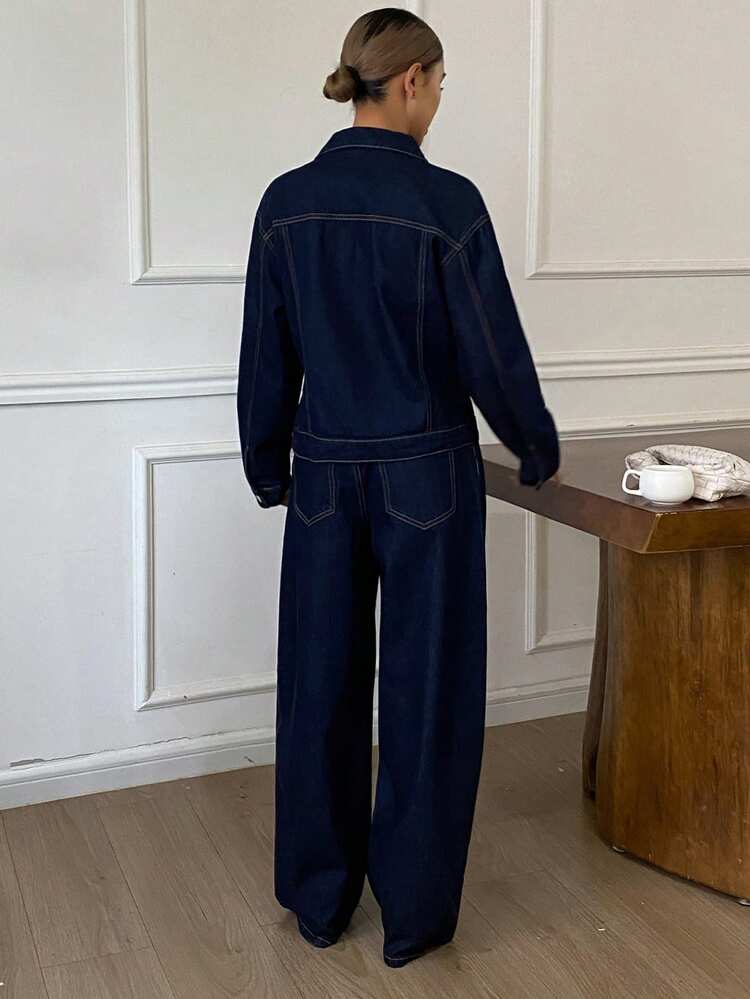 Women's Casual Denim Jacket And Jeans Set, Autumn