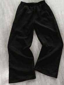 Teenage Boys' Casual Loose Fit Sweatpants With Pockets, Minimalist Cross Print, Black, Versatile Straight Leg Joggers