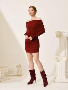 CUCCOO CHICEST 女士秋冬新款褶皱尖头细高跟优雅通勤百搭经典舒适黑色仿麂皮绒中筒靴，适合约会、工作、万圣节、圣诞节、感恩节等场合，用途广泛。 - 紅色 - 查看 3