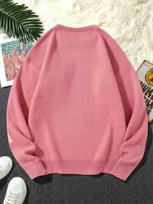 Manfinity Hypemode Jersey casual de hombre con estampado de letras, manga larga, para otoño/invierno - Rosa vieja - Ver 2