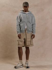 Musero Short cargo tactique avec taille élastique, boucle à clip, détail d'ajustement. Style de rue pour l'été et les vacances - Kaki - Voir 1