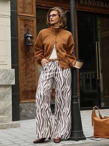 Hansera Women's Faux Suede Deer Fur Collar Long Sleeve Cardigan, Elegant Jacket, Suitable For Everyday Wear, Autumn/Winter Brown Outerwear Women Fall Clothing For Women,Brown Jacket, Brown Clothes,Winter - Brown - View 8