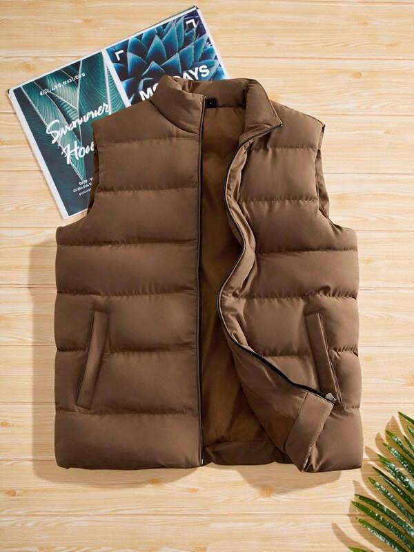 Manfinity NXTstreet 男士休闲纯色背心外套 棕色背心 男士羽绒背心 男士卡其色冬季背心 男士马甲 男士卡其色背心