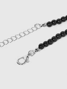 ROMWE Goth Black Multi-Layered Necklace With Black Pearls, Rhinestone, And Cross Pendant, Fashionable And Sophisticated Jewelry For Men And Women - Black - View 4