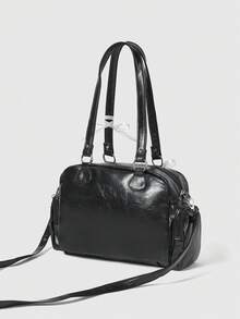 ROMWE Kawaii 日系原宿风Ltabag大容量可爱保龄球包徽章元素女学生多功能手提包斜挎包背包 - 黑色 - 查看 5