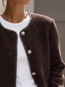 EMERY ROSE 女士單排扣無領外套 - 咖啡棕 - 查看 4