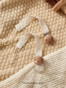 Cozy Pixies 2pcs White Lace Embroidery 100% Cotton Trim Pacifier Clip, Newborn Baby Shower Gift For Boys & Girls - White - View 1