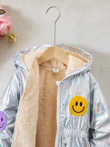 SHEIN Áo khoác dài tay có mũ trùm đầu phong cách đường phố cổ điển cho bé gái 1 chiếc áo khoác lông ấm áp cho bé gái - Nhiều màu - Xem 3