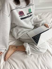 DAZY 冬季休闲字母印花抓绒宽松卫衣裤家居服套装，秋冬服装，舒适保暖。