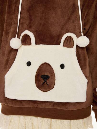 Kawaii sweat-shirt à capuche mignon avec oreilles d'ours pour femmes, en tissu moelleux avec un design brodé de patte d'ours