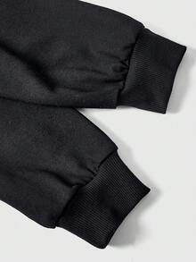 ROMWE Goth 女款 Kpop 复古 Y2K 修身二合一豹纹十字刺绣卫衣 - 黑色 - 查看 4