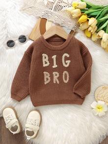 男婴棕色套头毛衣，圆领长袖，绣有英文字母，时尚简约百搭设计，适合秋冬季穿着。 - 棕色 - 查看 5