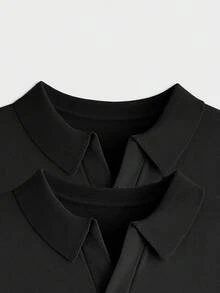 AKNOTIC 2 件装男士简约丝滑短袖针织 Polo 衫，黑色 Polo 衫，夏季简约纯色 Polo 衫，华夫格针织 Polo 衫，吸湿排汗高尔夫上衣，现代剪裁商务休闲 - 黑色 - 查看 2