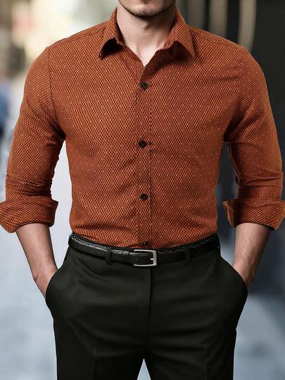 Camicia casual/business a quadri a manica lunga monopetto da uomo