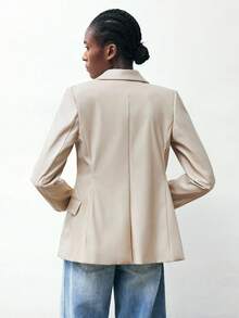 Maija 女士休闲时尚纯色双排扣翻领西装外套秋冬女装 - 杏色 - 查看 2