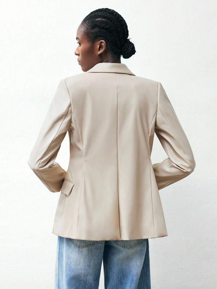 SHEIN Maija Women's Casual Fashion Solid Color Double-Breasted Lapel Blazer Autumn Winter Clothes For Women