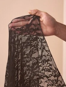 Zivah 2025 春夏新品 音乐节、复活节、圣帕特里克节、西部风、游牧风、生日派对、毕业典礼、学院风、学生风、日常休闲、基本百搭、休闲、邮轮旅行、海滩、日光浴、网络红、街头服饰、婚礼宾客波西米亚风、通勤、早午餐、机场、女士黑色蕾丝半透明长袖褶饰鱼尾长裙 - 棕色 - 查看 6