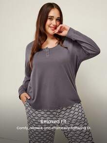 LUVLETTE Autumn And Winter Women Plus Purple Soft Cotton Basic Long T-Shirt & Patterned Pants Loungewear Pajama Set For Women Pants With Pockets Lingerie As Outerwear Lounge Sets Fall Pajamas - Black and White - View 8