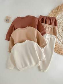 Loomiva Set 6 pcs Baju Pullover Lengan Panjang Leher Bulat Rajut Lembut Warna Polos untuk Bayi Perempuan & Celana Panjang Pinggang Elastis - MultiWarna - View 2