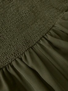 Vionelle 大码优雅纯色系带双层下摆连衣裙 - 軍綠色 - 查看 7