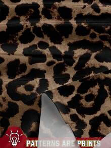 SHEIN CURVE+ 大码女式复古豹纹荷叶边袖休闲衬衫，适合音乐节穿着 - 白色 - 查看 3