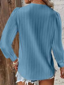 EMERY ROSE Áo sơ mi tay bồng trơn thường ngày cỡ lớn - Màu xanh nhạt - Xem 2