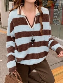 DAZY 女士条纹韩版休闲长袖毛衣，秋冬